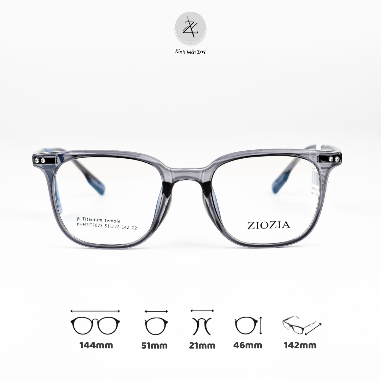 Gọng kính Ziozia KHHSIT7025 dáng Vuông Nhựa acetate fullbox chính hãng 