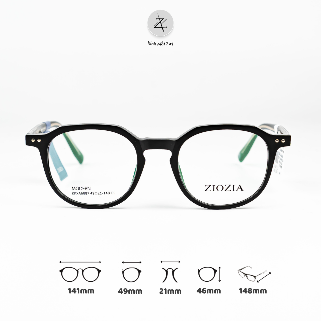  Gọng kính Ziozia KKXA6087 dáng tròn Nhựa acetate fullbox chính hãng 