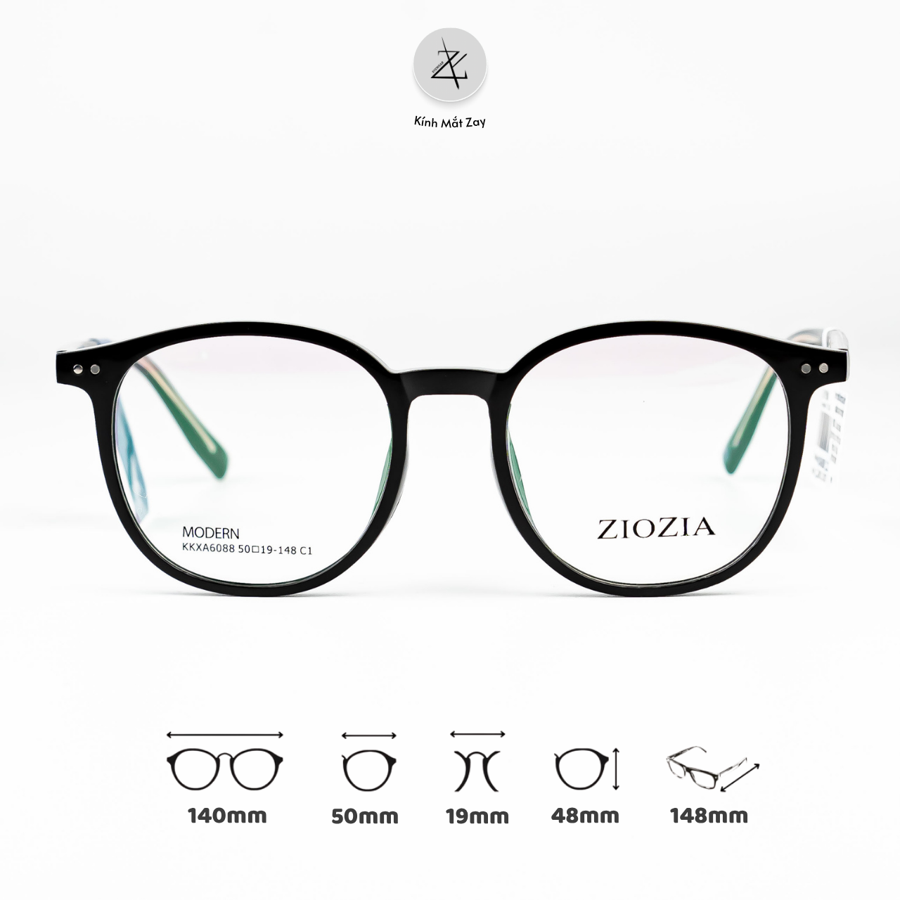  Gọng kính Ziozia KKXA6088 dáng tròn Nhựa acetate fullbox chính hãng 