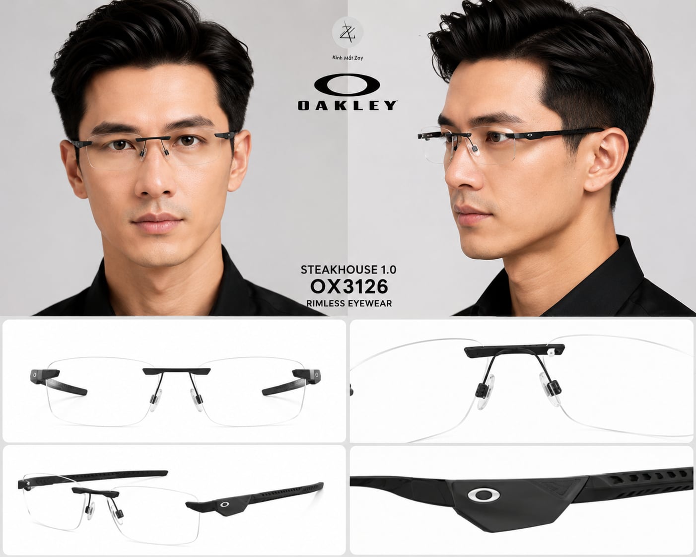 Gọng khoan không viền Oakley Steakhouse 1.0 0OX3126 dáng chữ nhật kim loại C-5™ Alloy chính hãng fullbox