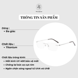  Gọng khoan không viền 6091 dáng đa giác titanium cao cấp 