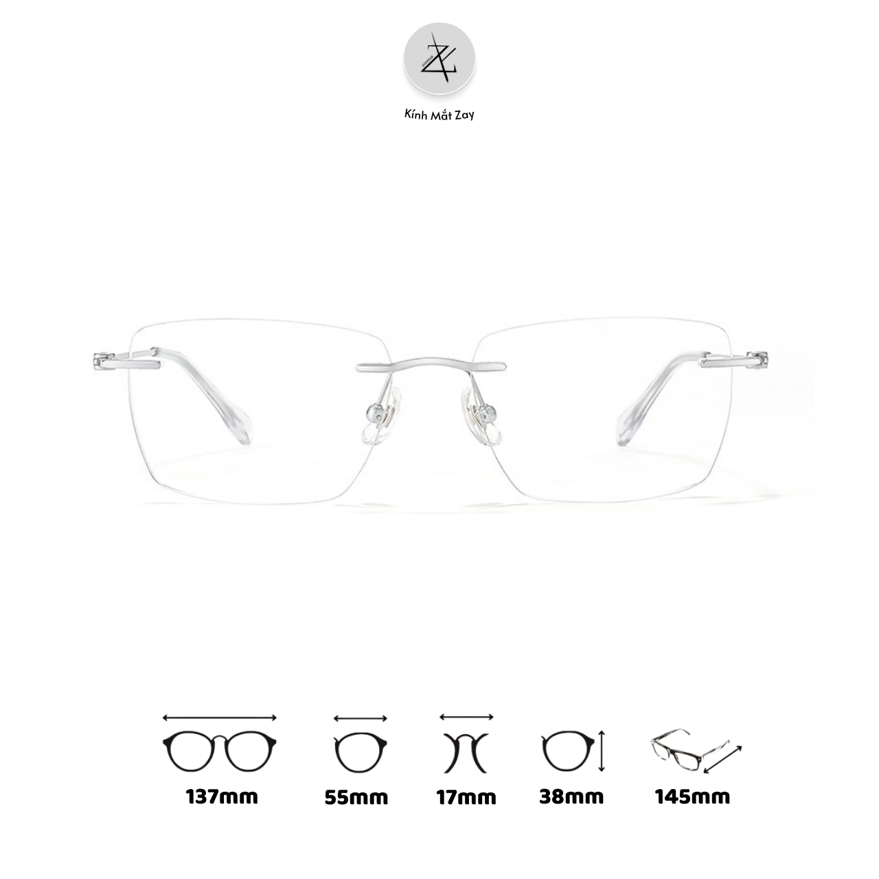  Gọng khoan không viền 6088 dáng vuông titanium cao cấp 