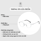  Gọng khoan không viền P90808 dáng mắt mèo titanium cao cấp 