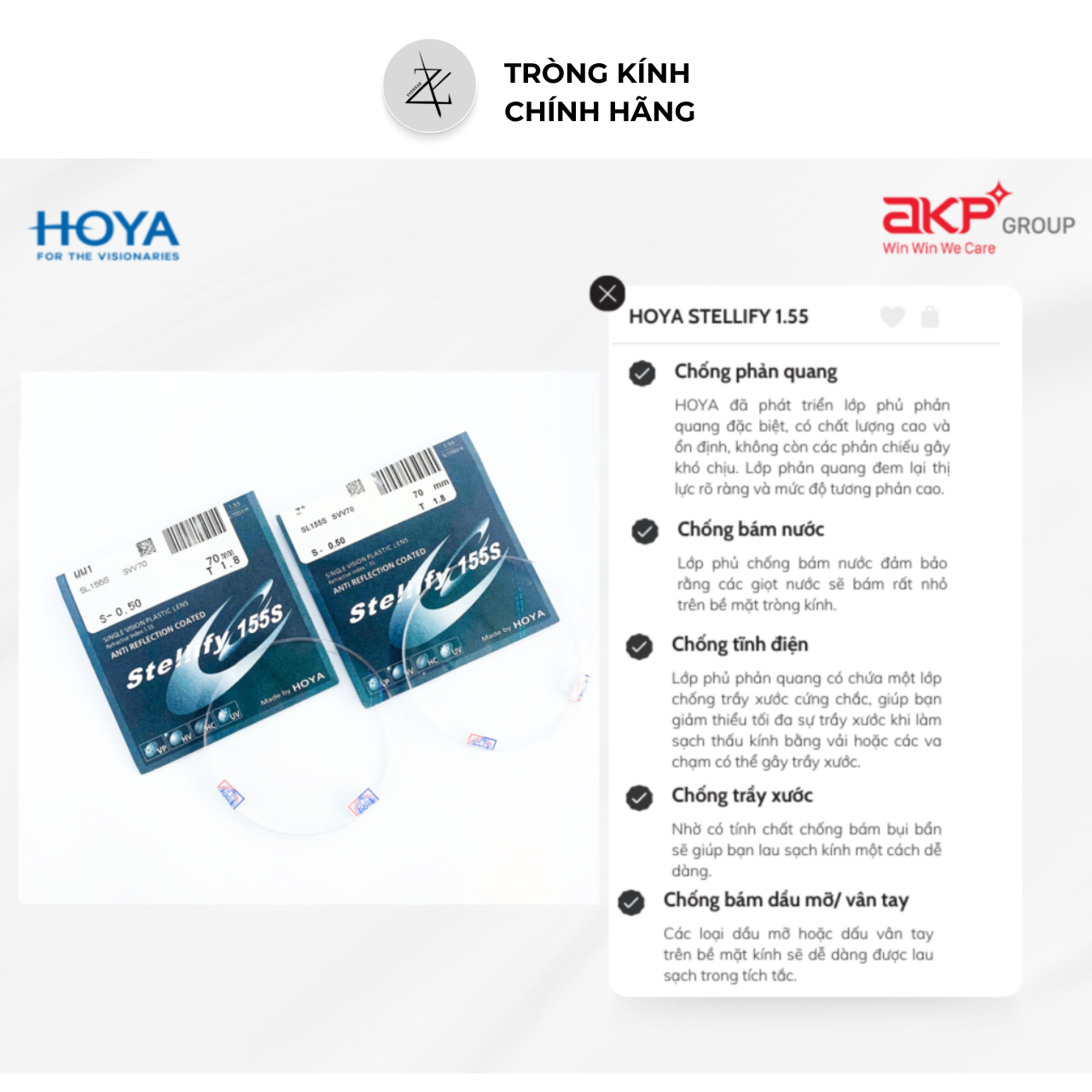 Tròng kính Chống Tia UV Siêu Mỏng Hoya Stellify Nhật Bản chính hãng 