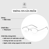  Gọng kính xẻ cước P90378 dáng mắt mèo nữa khung Titanium cao cấp 