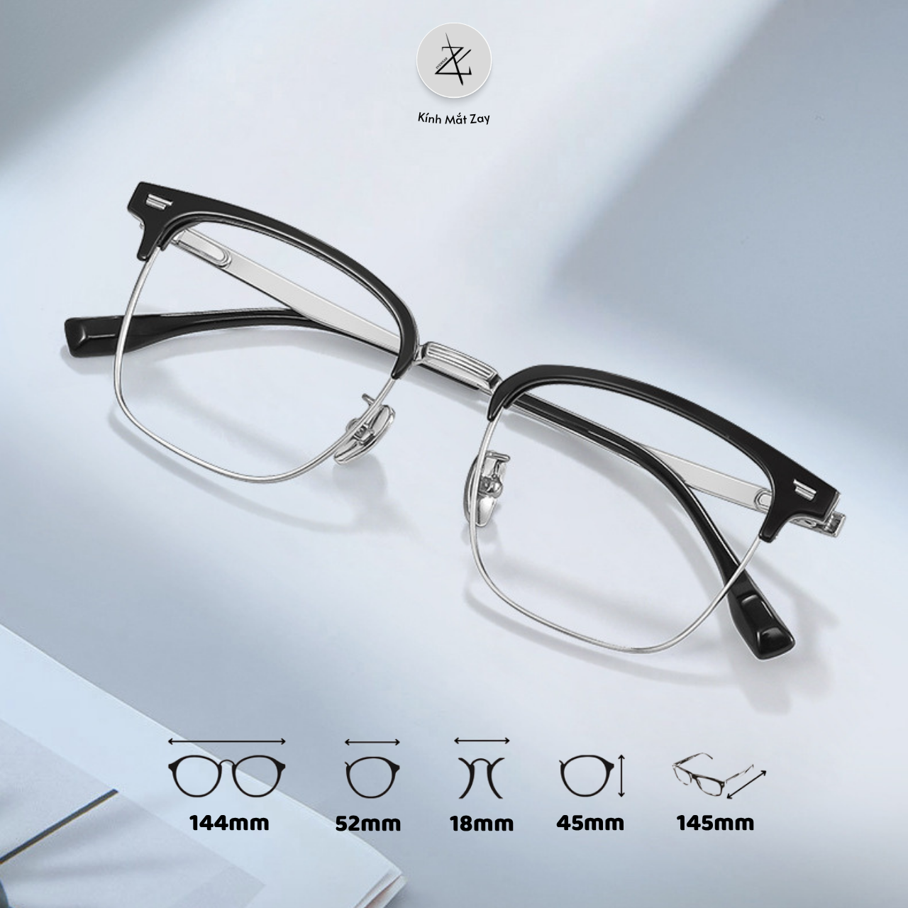  Gọng kính nửa khung 72001 dáng vuông titanium cao cấp 