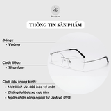  Gọng khoan không viền WT 0001 dáng vuông titanium cao cấp 