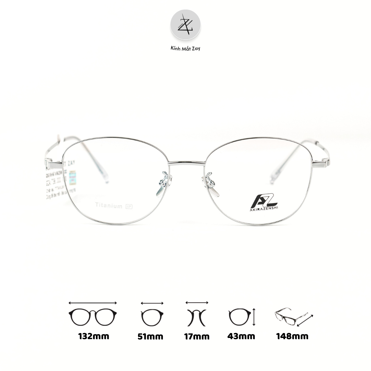  Gọng kính AkiraZenshi 33023 dáng mắt mèo Titanium chính hãng 