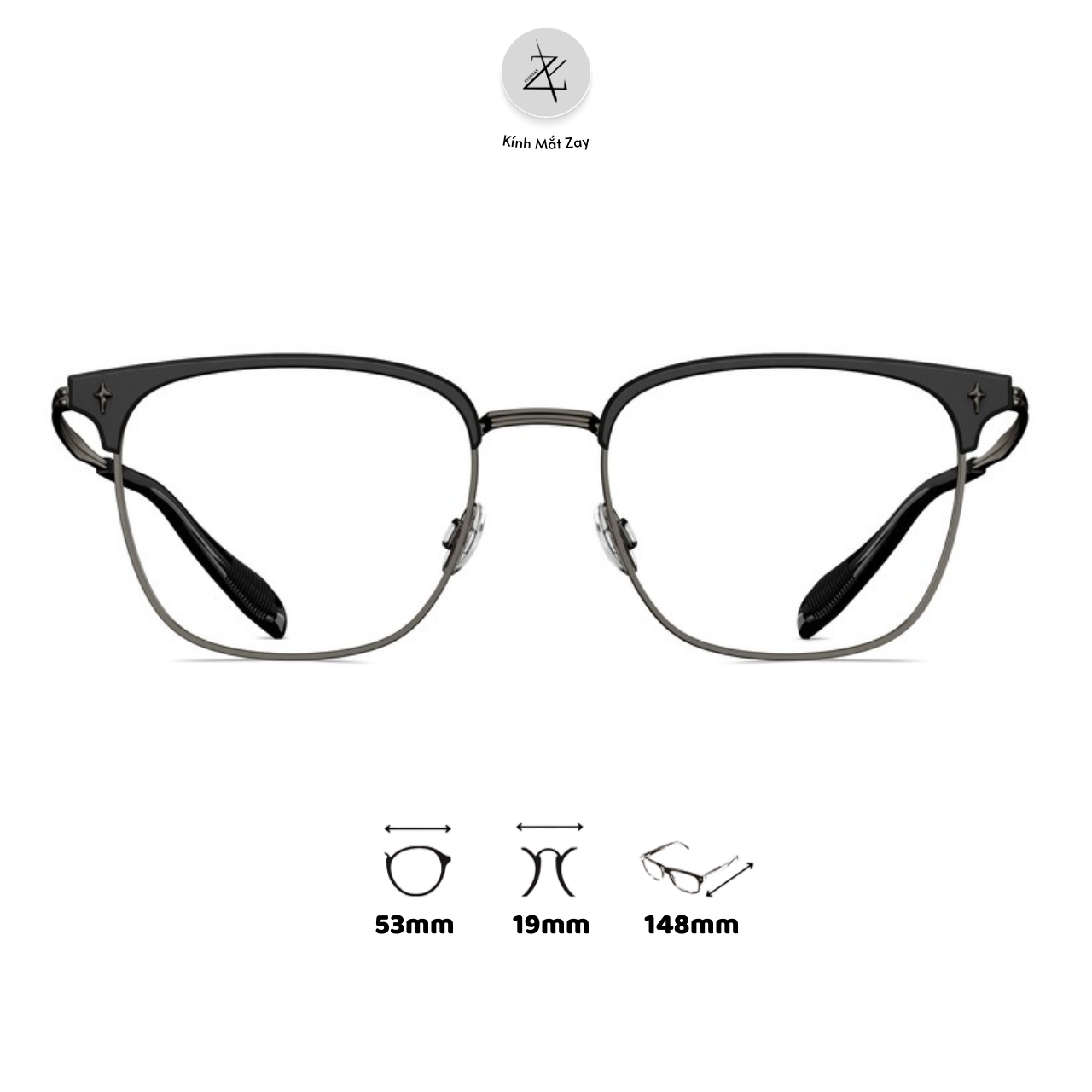  Gọng kính nửa khung Molsion MA7032 dáng vuông nhựa acetate & titanium chính hãng fullbox 