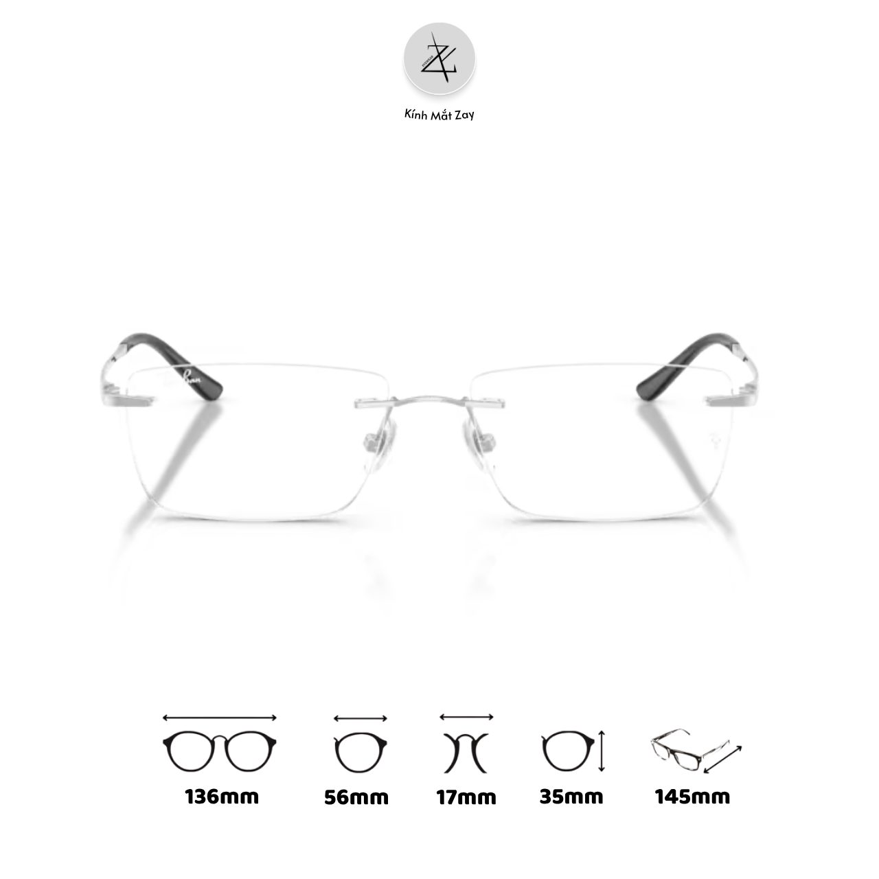  Gọng khoan không viền RayBan 0RX8781D dáng chữ nhật Titanium chính hãng fullbox 