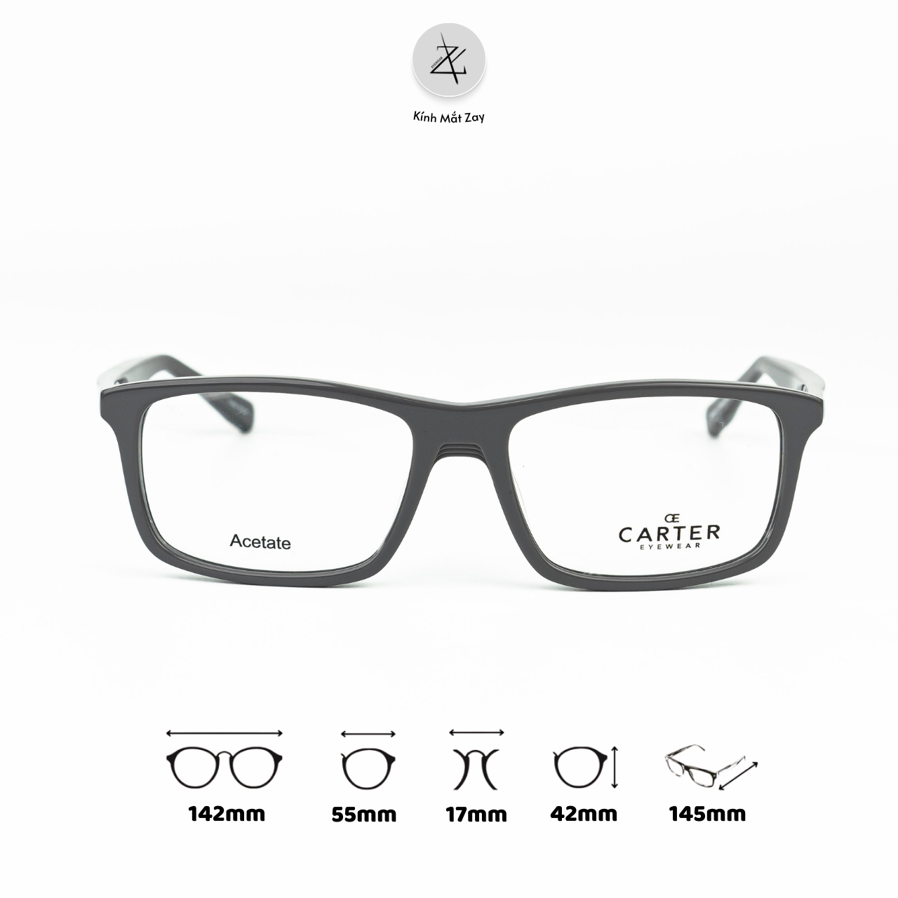  Gọng kính Zay Eyewear Cart dáng chữ nhật nhựa acetate phong cách Hàn Quốc 