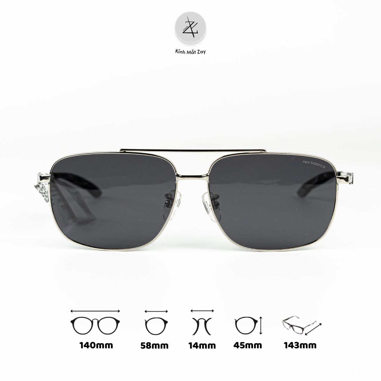  Kính mát phân cực polarized New Balance NB01085ZX dáng phi công kim loại chính hãng fullbox 