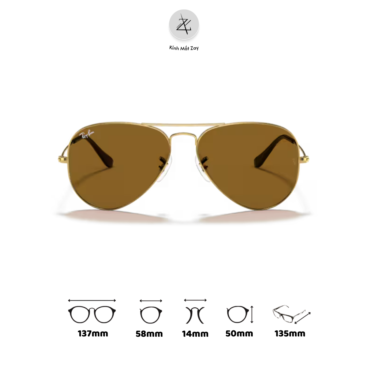  Kính mát RayBan Aviator large metal 0RB3025 dáng phi công kim loại chính hãng fullbox 