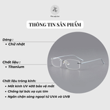  Gọng khoan không viền 98012 dáng chữ nhật titanium cao cấp 