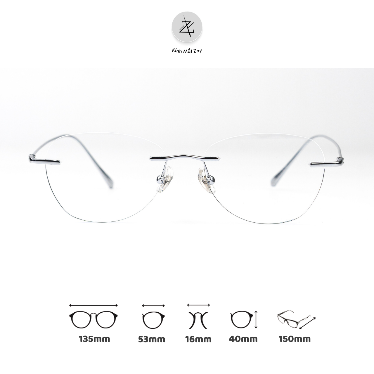  Gọng khoan không viền 69075-A dáng mắt mèo titanium cao cấp 