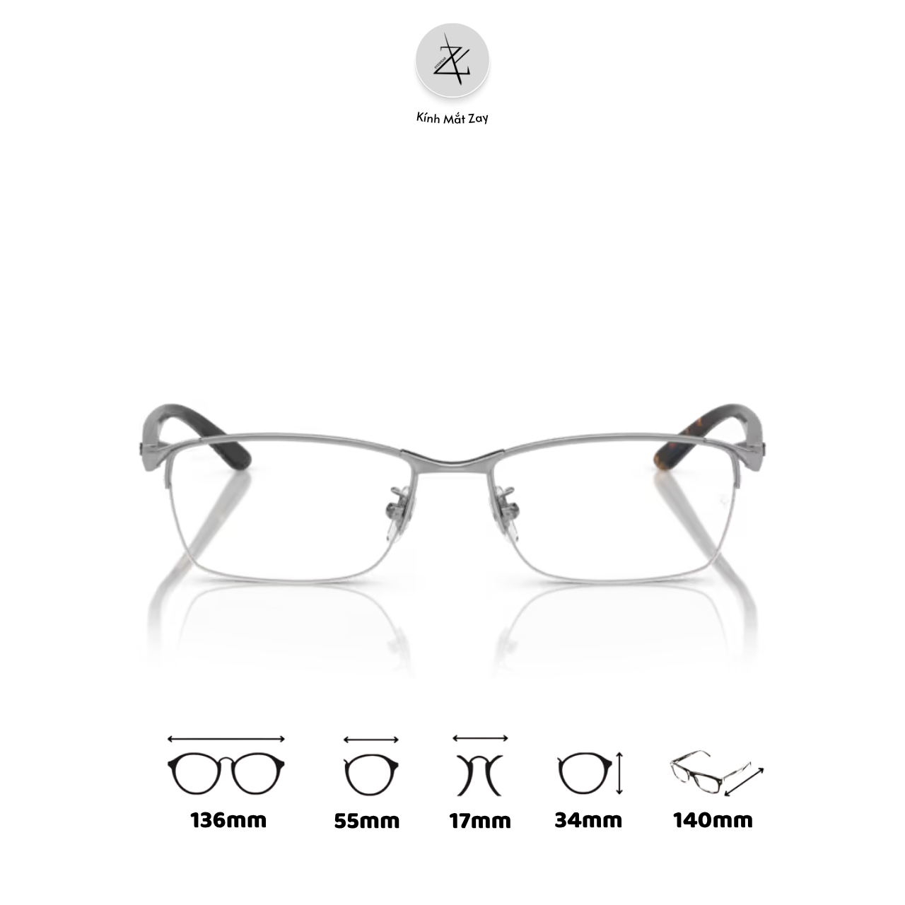  Gọng kính RayBan 0RX6501D dáng chữ nhật kim loại chính hãng fullbox 