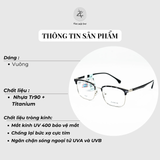  Gọng kính nửa khung Parim 85047 dáng vuông nhựa & titanium chính hãng fullbox 