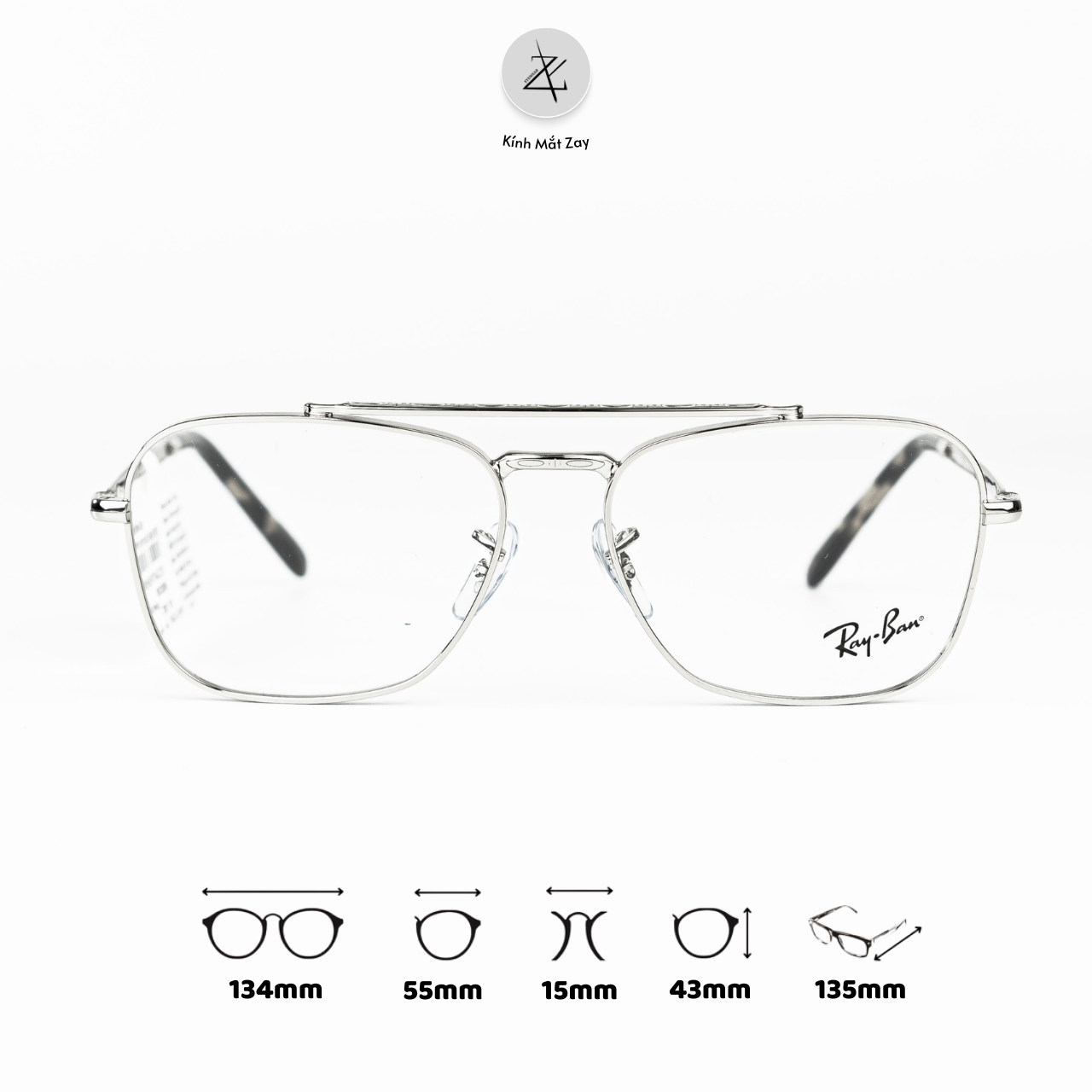  Gọng kính RayBan 0RX3636V dáng phi công kim loại chính hãng fullbox 