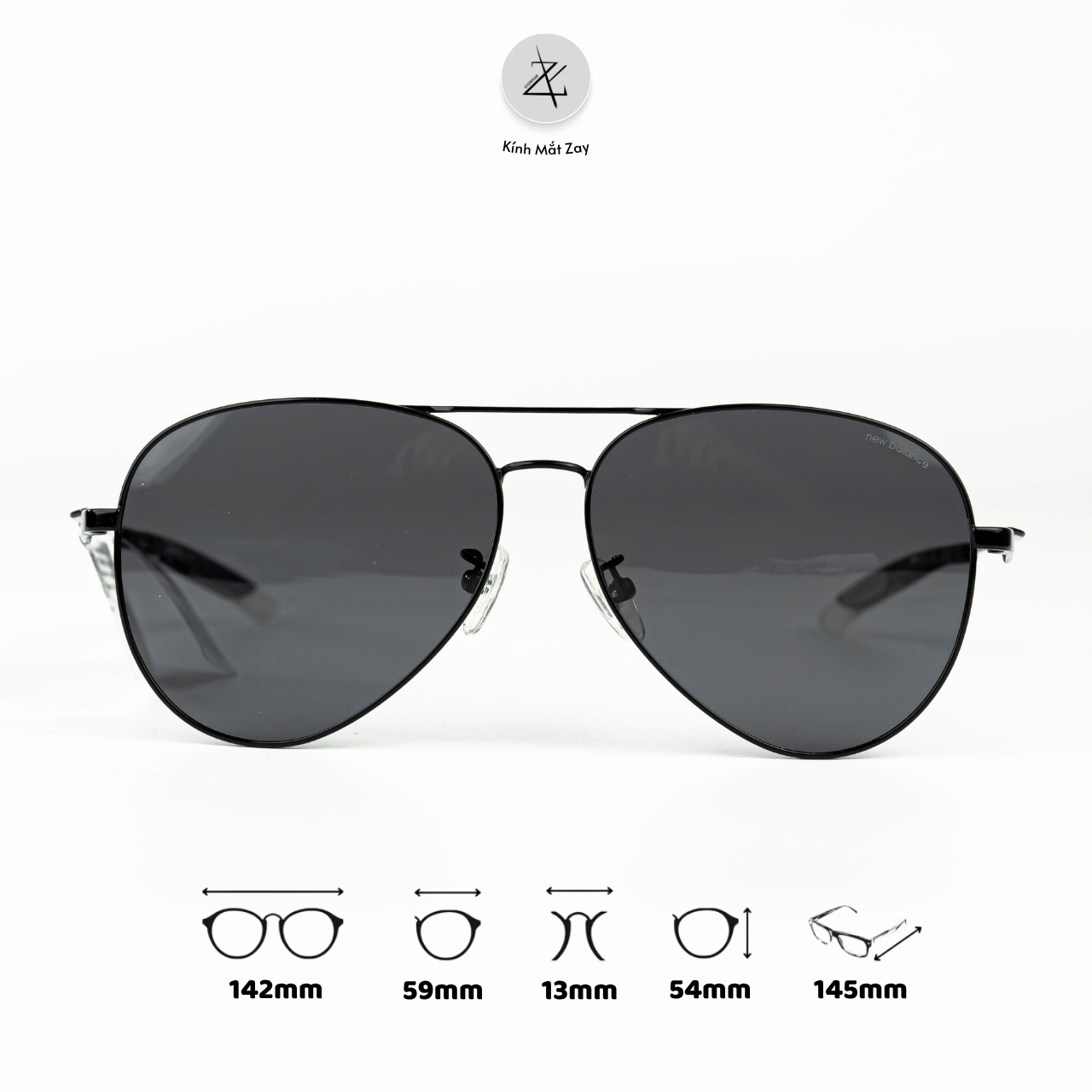  Kính mát phân cực polarized New Balance NB01081ZX dáng phi công kim loại chính hãng fullbox 