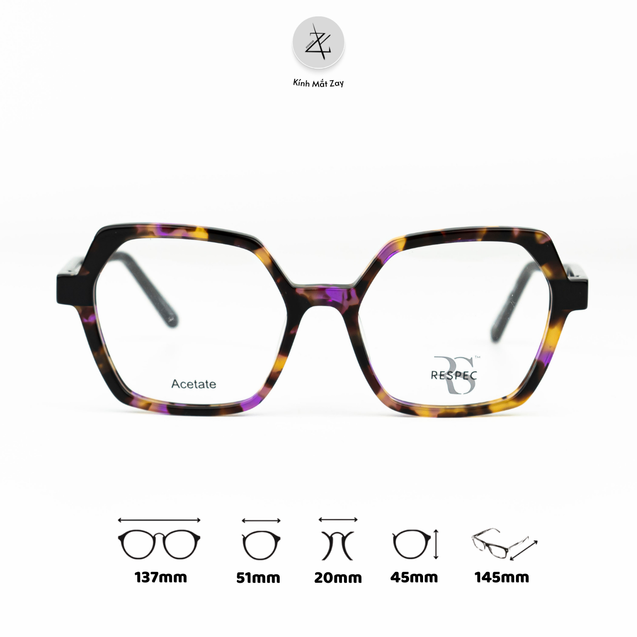  Gọng kính Zay Eyewear Tortoise dáng đa giác nhựa acetate phong cách Hàn Quốc 