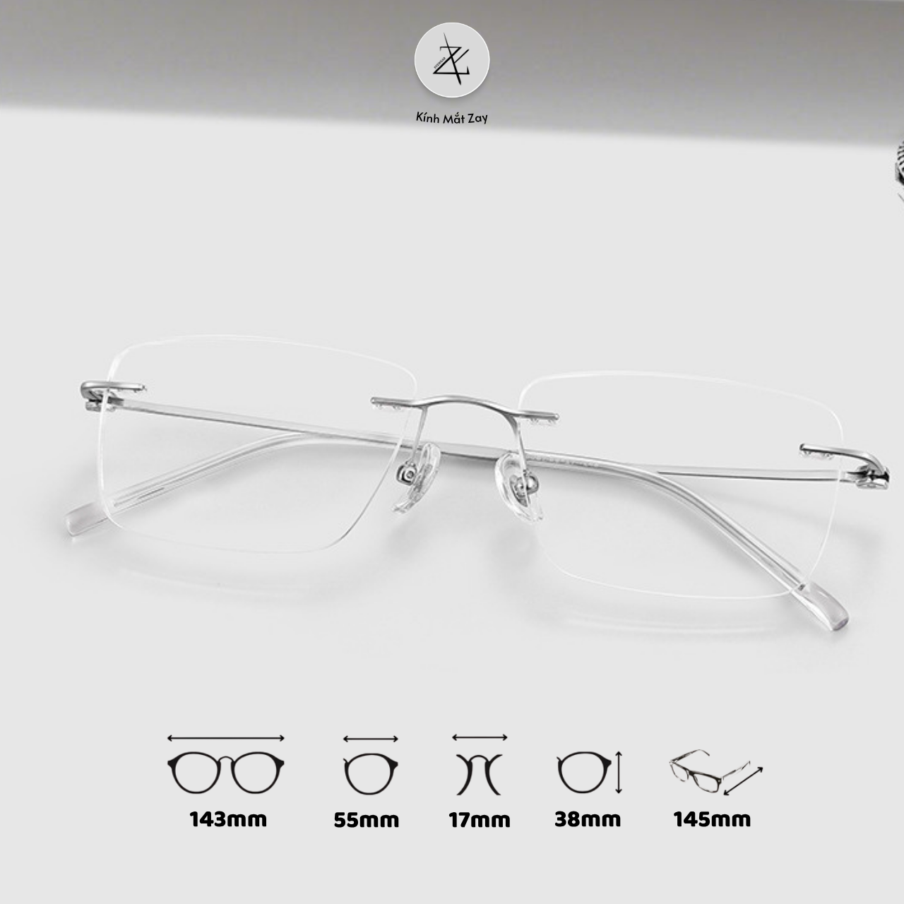  Gọng khoan không viền 6087 dáng vuông titanium cao cấp 