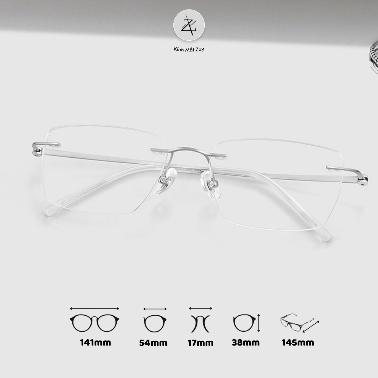  Gọng khoan không viền 6080 dáng đa giác titanium cao cấp 