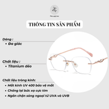  Gọng khoan không viền đính đá 0605 - 125 dáng đa giác titanium dẻo cao cấp 