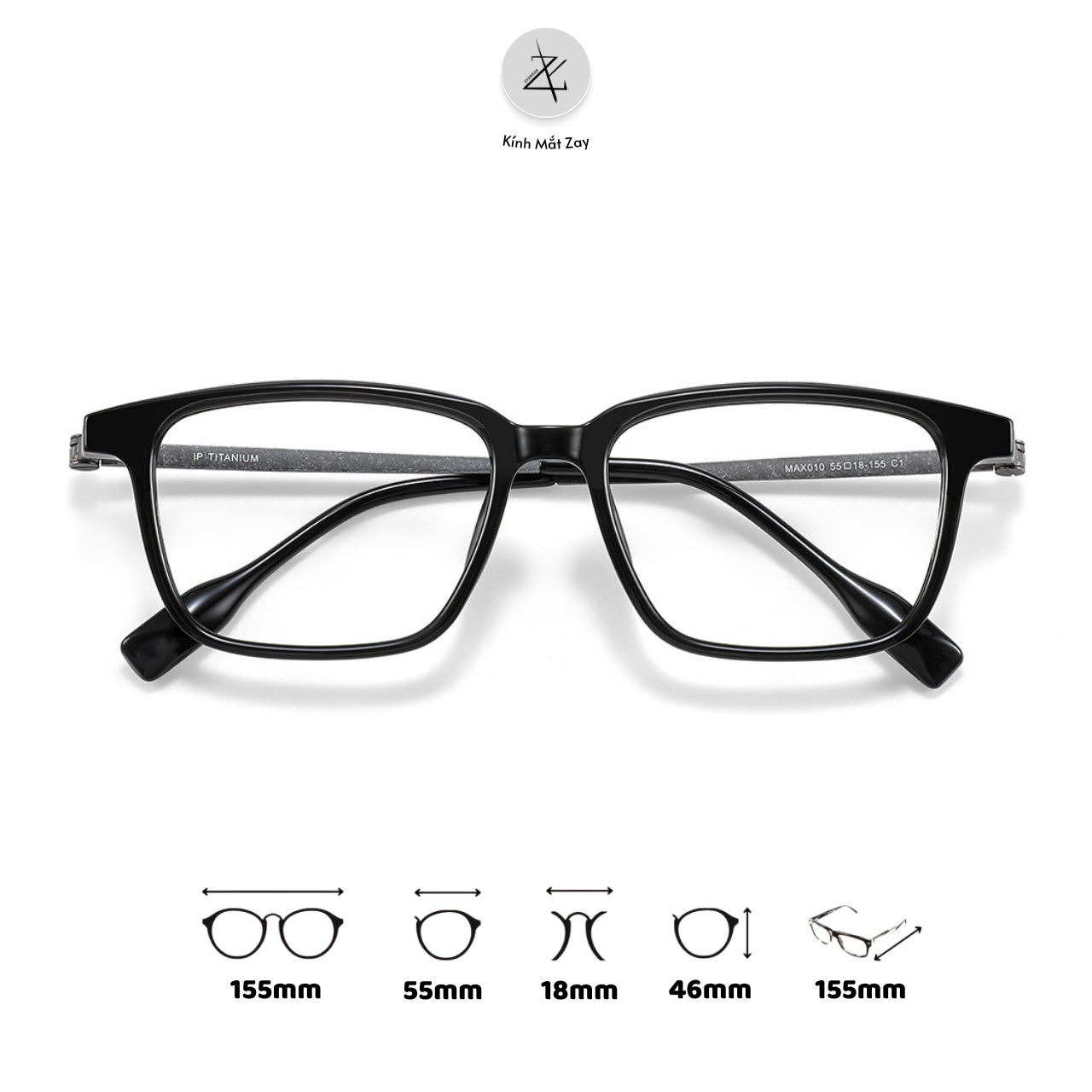  Gọng kính Size To MAX 010 dáng vuông nhựa acetate & titanium cao cấp 