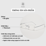  Gọng khoan không viền 69045 dáng lục giác titanium cao cấp 