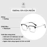  Gọng kính Zay Eyewear 95043 dáng vuông nửa khung Titanium phong cách Hàn Quốc 