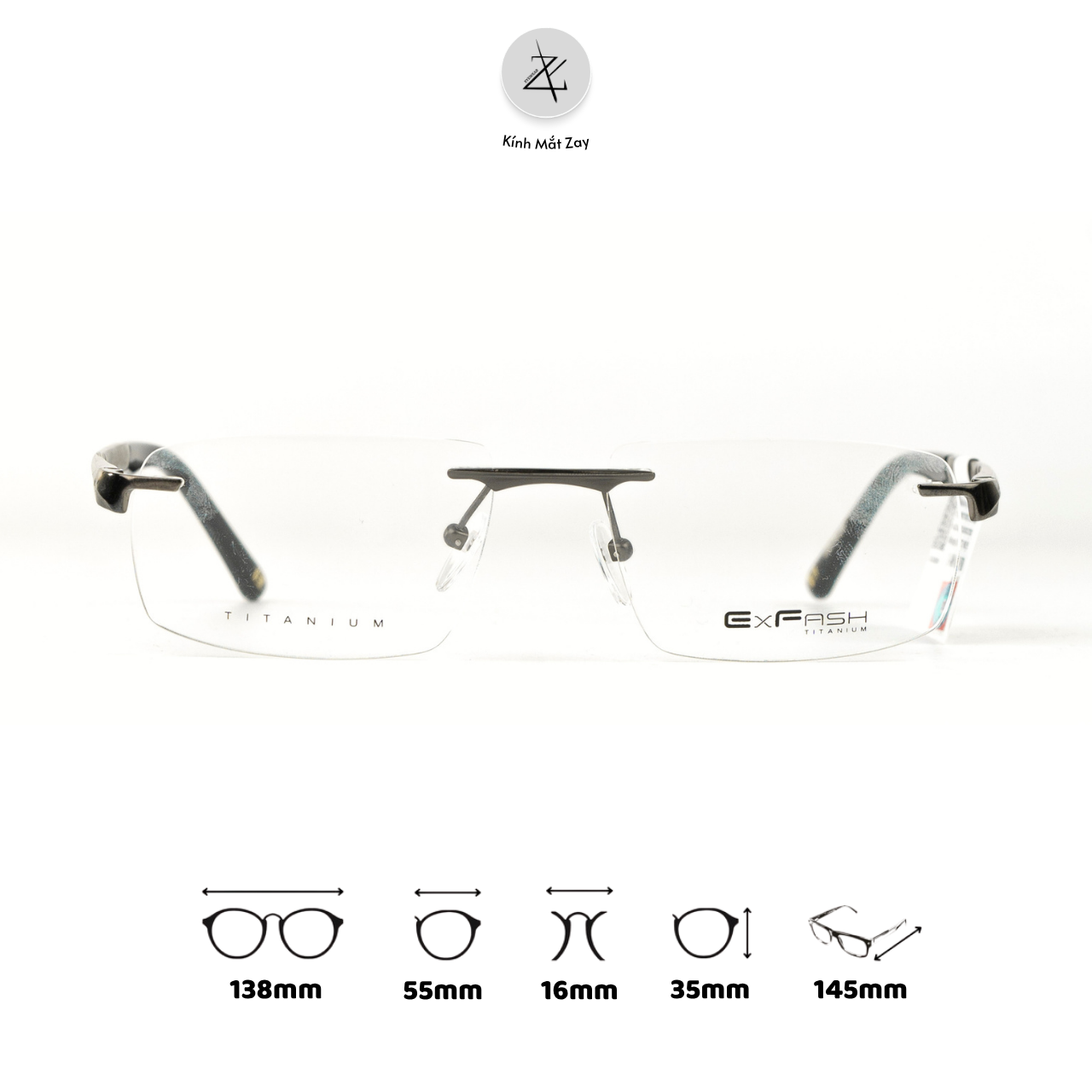  Gọng khoan không viền Exfash EF82272T dáng chữ nhật titanium chính hãng fullbox 