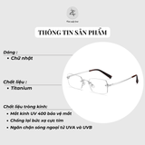  Gọng khoan không viền 9036 dáng chữ nhật titanium cao cấp 