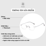 Gọng khoan không viền 6020 dáng mắt mèo titanium cao cấp