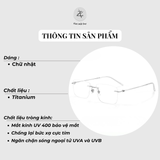  Gọng khoan không viền 6087 dáng vuông titanium cao cấp 