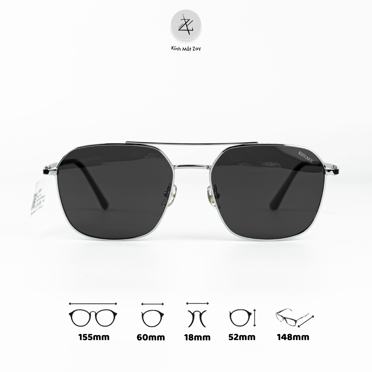  Kính mát phân cực polarized Ristaky 8970 dáng phi công Titanium chính hãng 