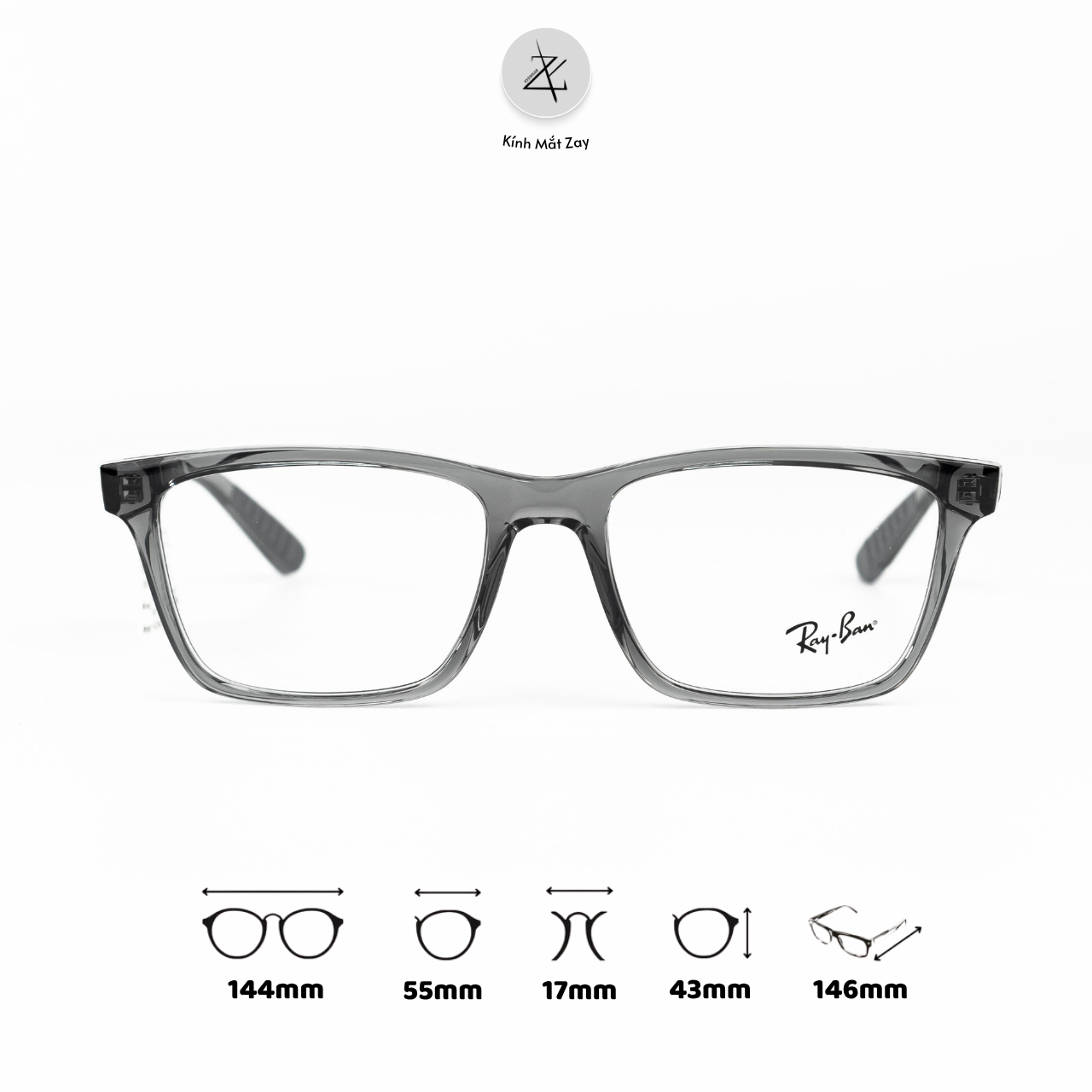  Gọng kính RayBan 0RX7025 dáng vuông nhựa Injected chính hãng fullbox 
