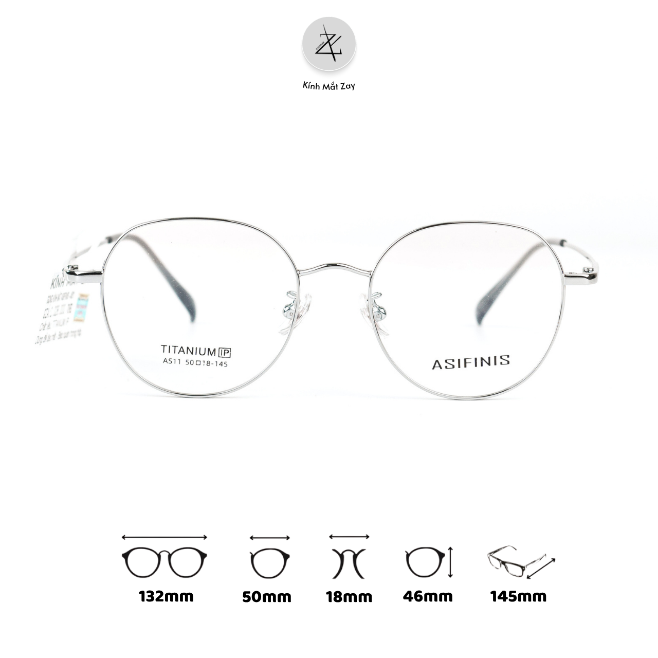 Gọng kính Asifinis AS11 dáng tròn titanium chính hãng 