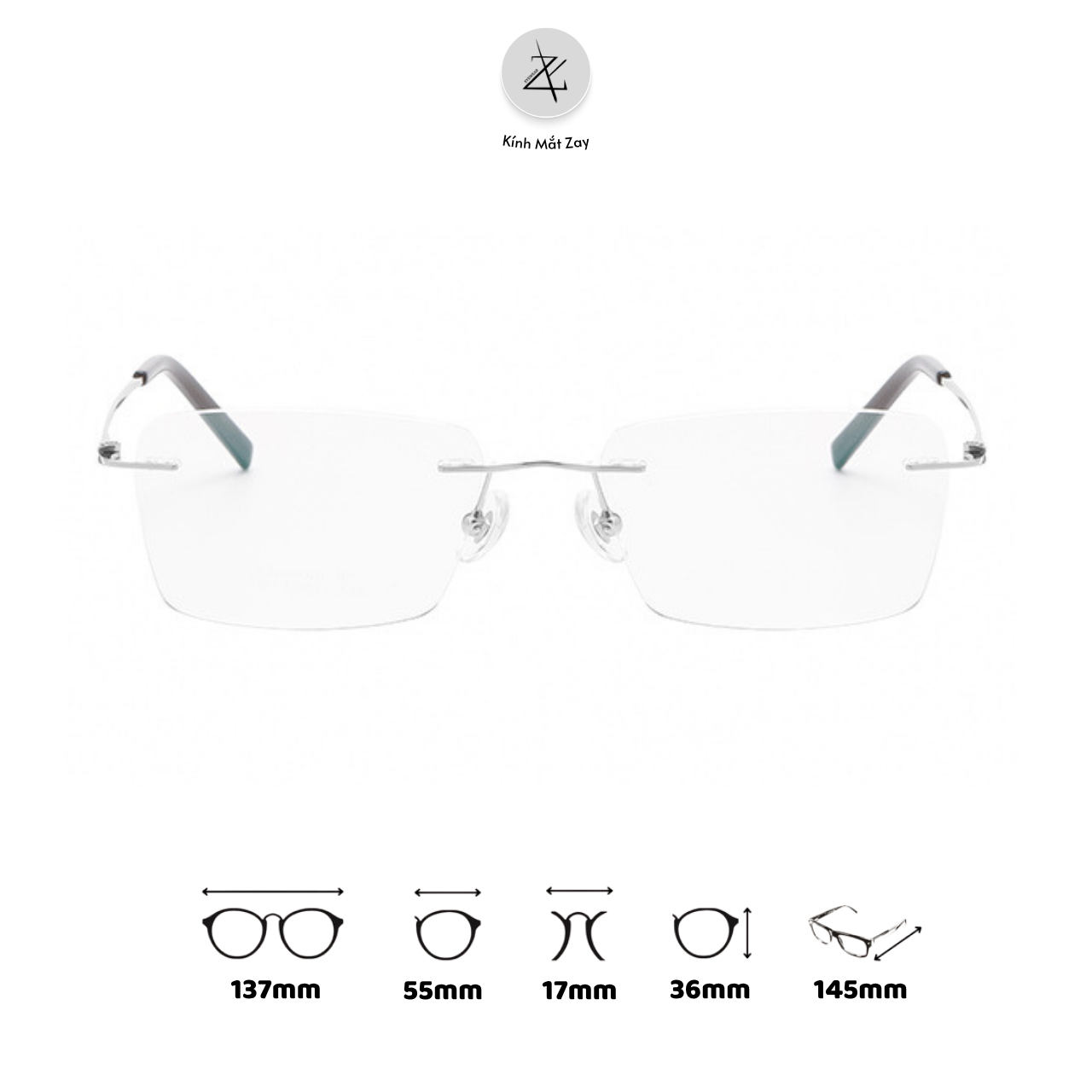  Gọng khoan không viền 6091 dáng vuông titanium cao cấp 