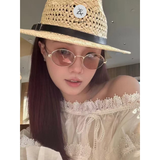  Kính mát OF 7602 dáng oval kim loại Hàn Quốc 