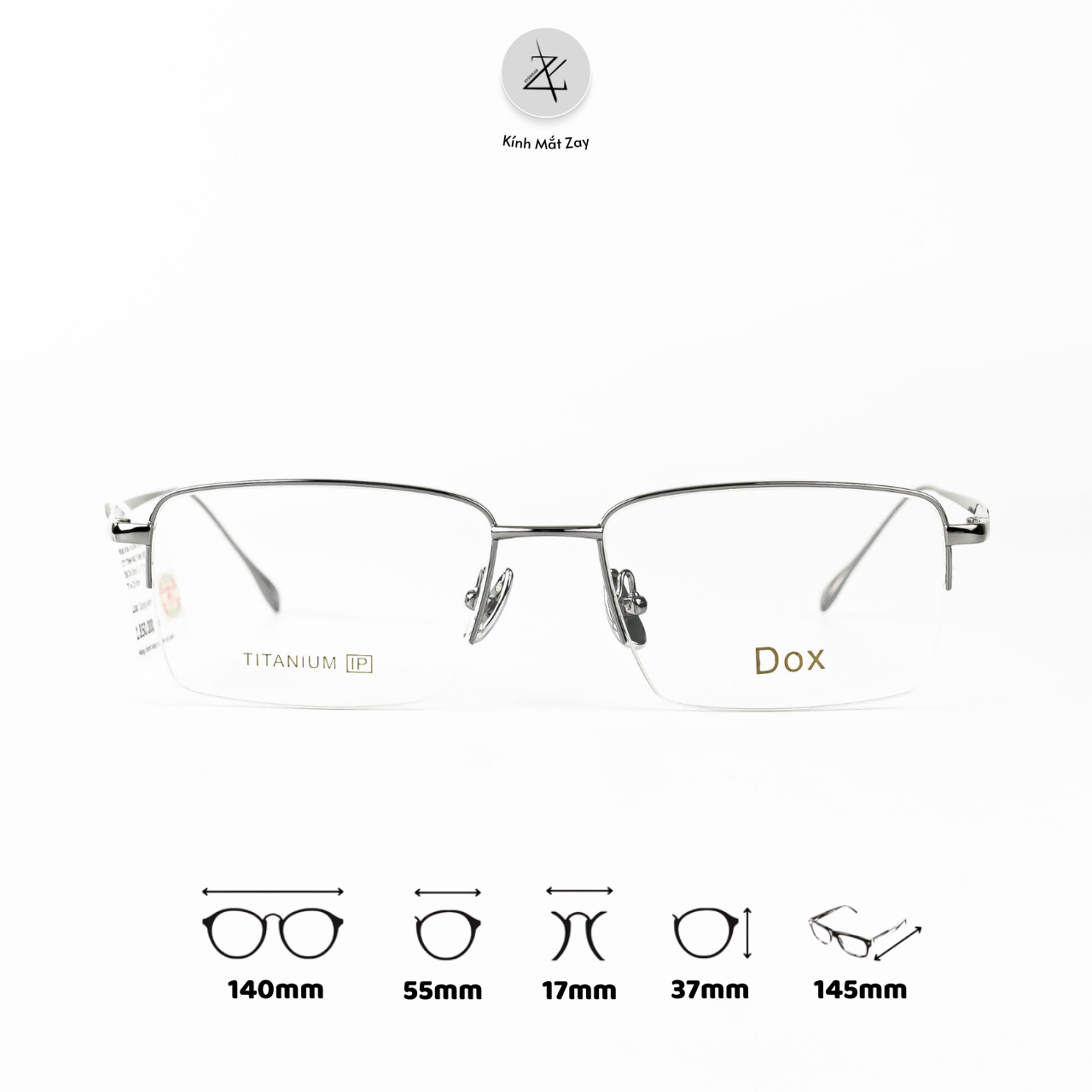  Gọng kính xẻ cước nửa khung Dox 8806 dáng chữ nhật Titanium chính hãng 