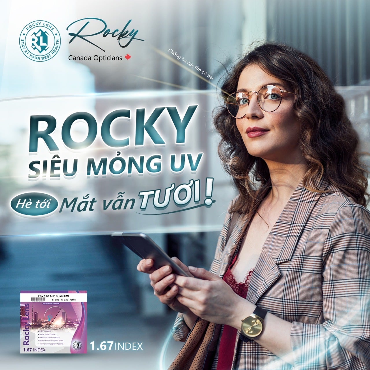  Tròng kính Rocky Chống tia UV Siêu mỏng 1.67 ASP UV chính hãng 