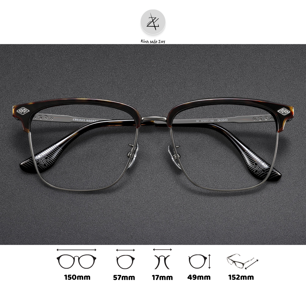  Gọng kính nửa khung Size To CH CH5543 dáng vuông titanium cao cấp 