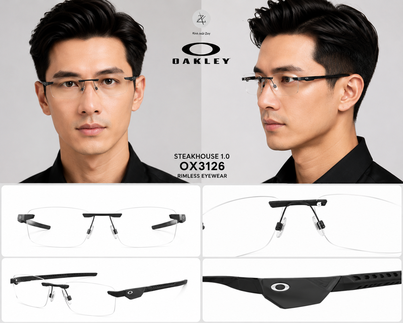  Gọng khoan không viền Oakley Steakhouse 1.0 0OX3126 dáng chữ nhật kim loại C-5™ Alloy chính hãng fullbox 