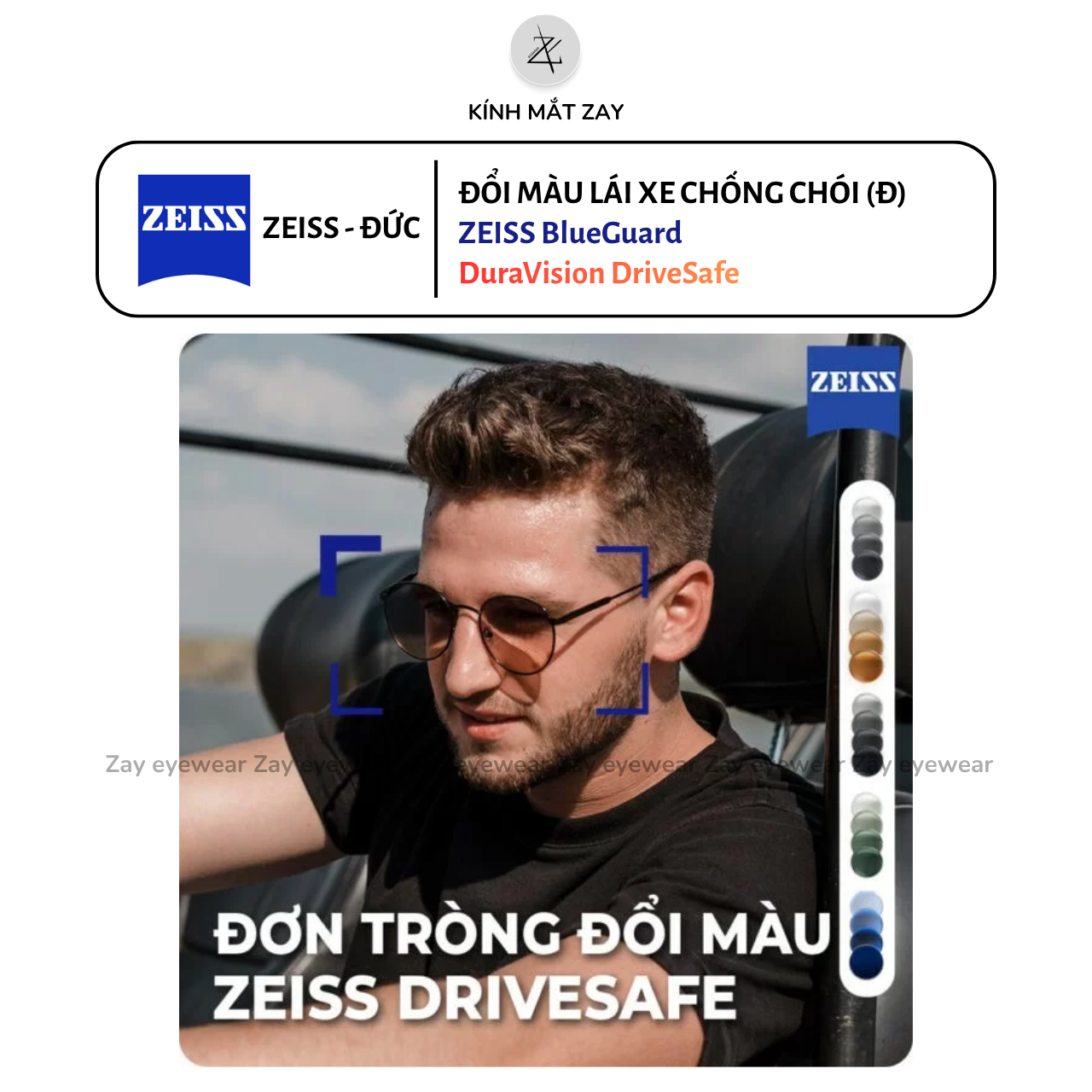  Tròng kính ZEISS BlueGuard - DuraVision DriveSafe Lái xe chống phản quang Lọc ánh sáng xanh cao cấp chính hãng (ĐẶT ĐÁNH) 