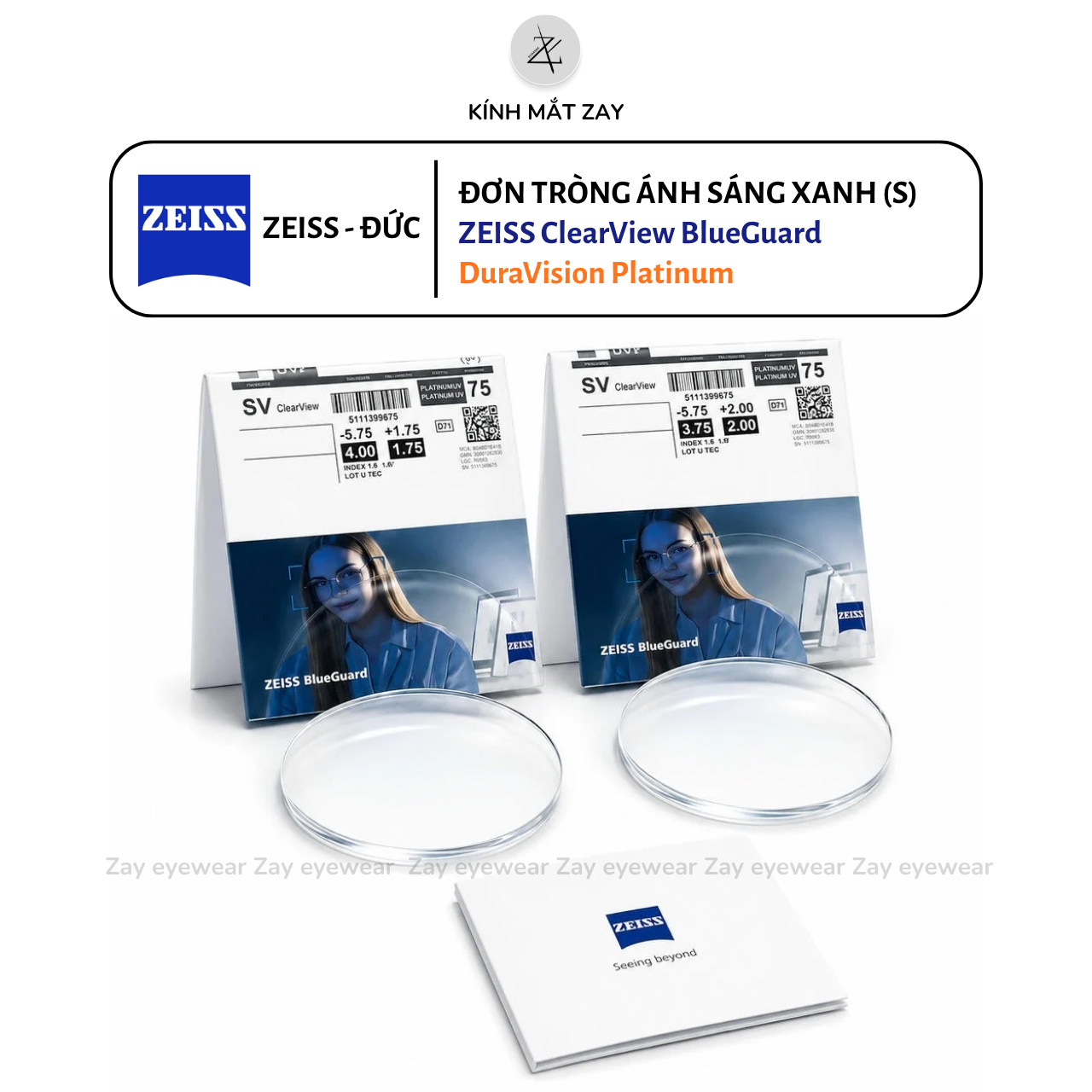  Tròng Kính ZEISS ClearView BlueGuard – DuraVision Platinum UV Lọc ánh sáng xanh Chống phản quang chính hãng (SẴN) 