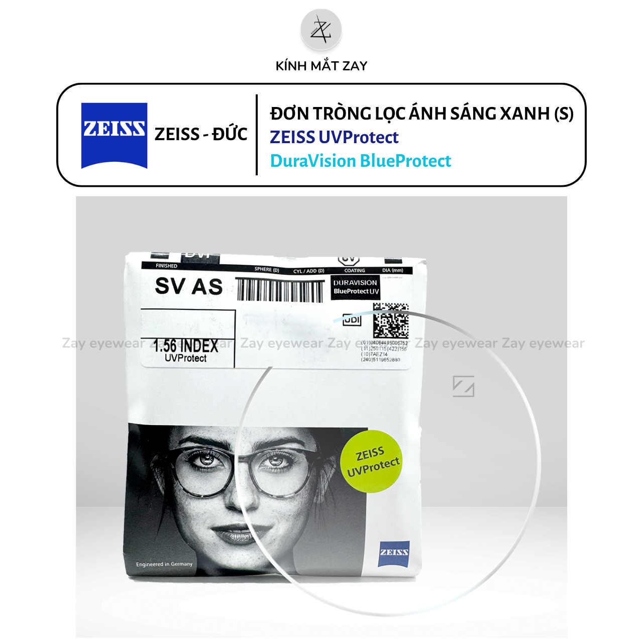  Tròng kính ZEISS UVProtect - DuraVision BlueProtect Lọc ánh sáng xanh Chống phản quang cao cấp chính hãng (SẴN) 