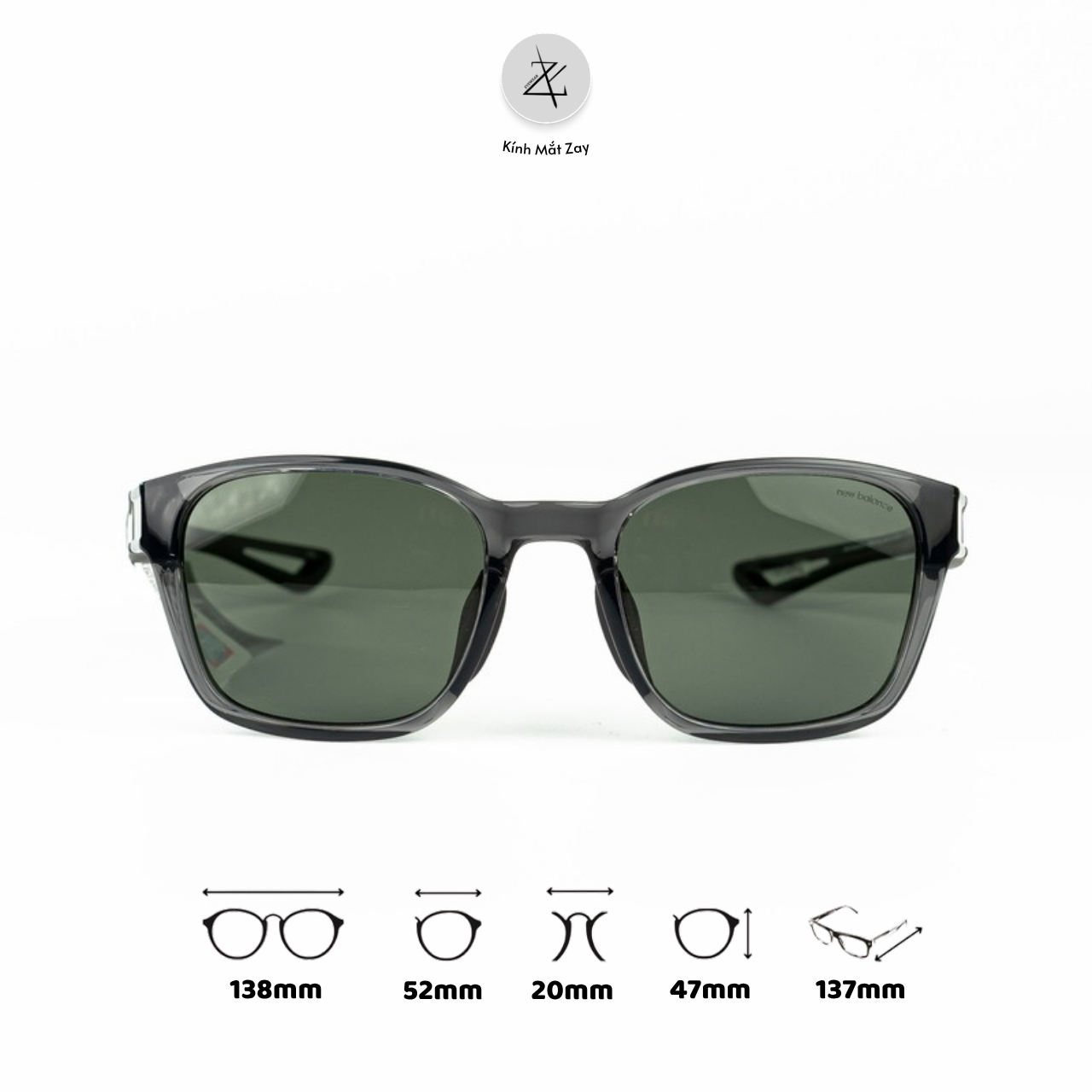  Kính mát New Balance NB08124Z dáng vuông phân cực polarized nhựa TR90 chính hãng fullbox 