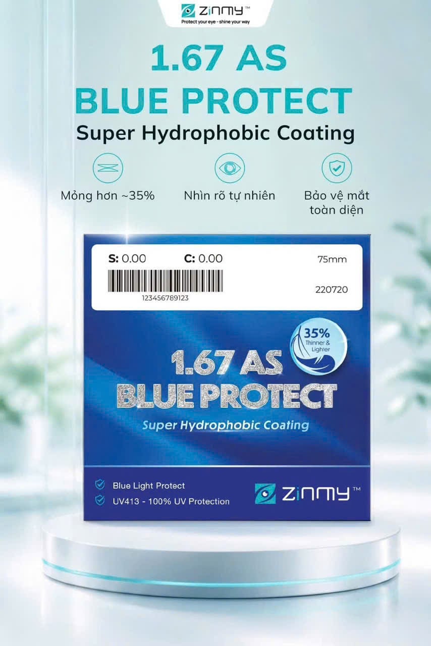 Tròng kính Zinmy Chống ánh sáng xanh Mỏng 1.67 AS UV400 Blue Control chính hãng 
