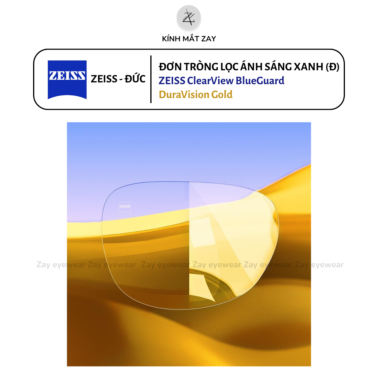  Tròng kính ZEISS ClearView BlueGuard - DuraVision Gold Lọc ánh sáng xanh Chống UV phản quang chính hãng (ĐẶT ĐÁNH) 