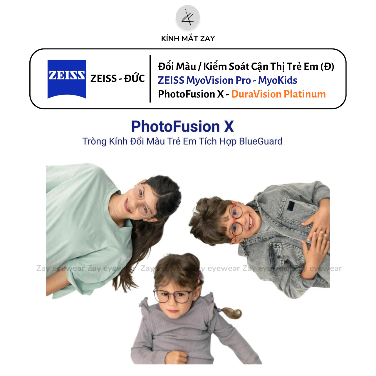  Tròng kính ZEISS PhotoFusion X MyoVision Pro - MyoKids DuraVision Platinum Đổi màu hỗ trợ kiểm soát cận thị trẻ em thế hệ mới chính hãng (ĐẶT ĐÁNH) 